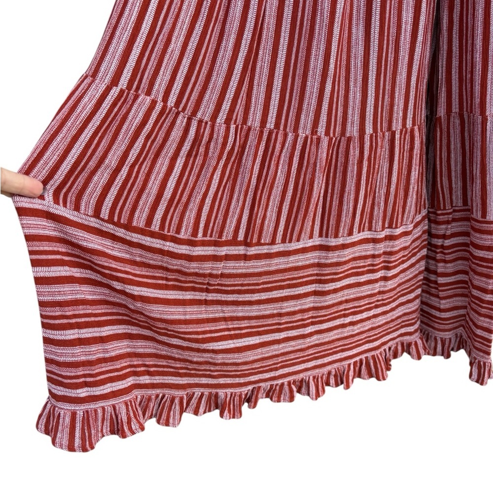 DAVI & DANI RUST STRIPE
RUFFLE CASUAL PANT sz small pockets preloved boho - Picture 13 of 13